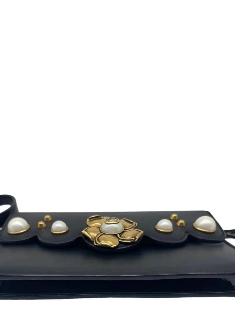 Gucci  Pearly Peony Leather Chain Shoulder Bag Black 432682